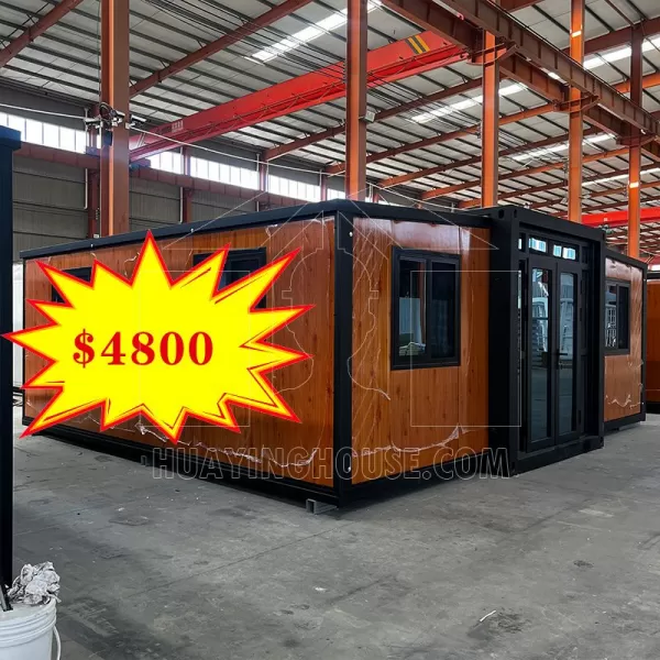20FT Expandable container house -wood grain color, black frame